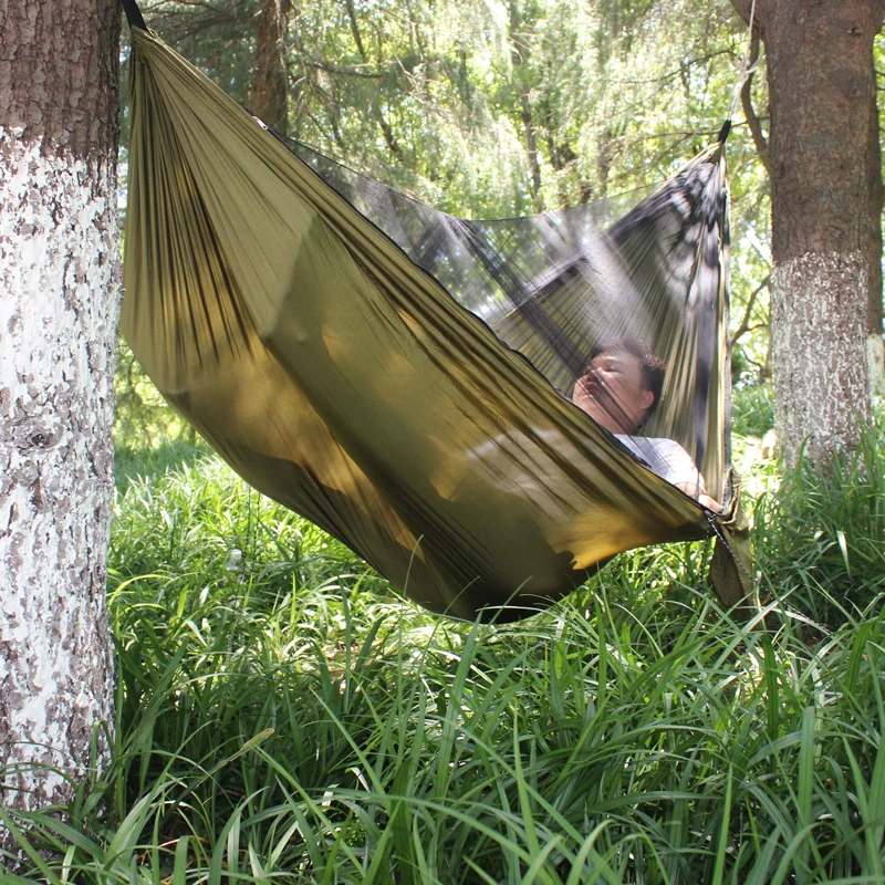1-2 Person Portable Outdoor Camping Hammock with Mosquito Net High Strength Parachute Fabric Hanging Bed Hunting Sleeping Swing
