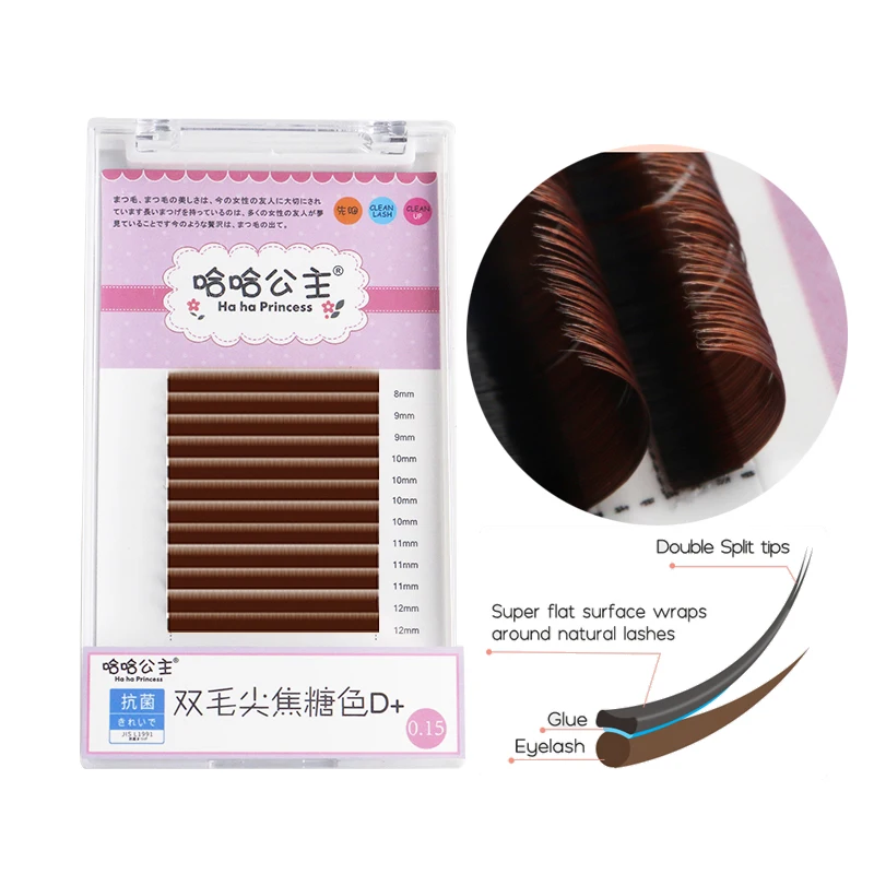 

0.15 thick D+ curl individual eyelash extention soft natural eyelashes flat split tips fake eyelashes brown color mink eyelashes