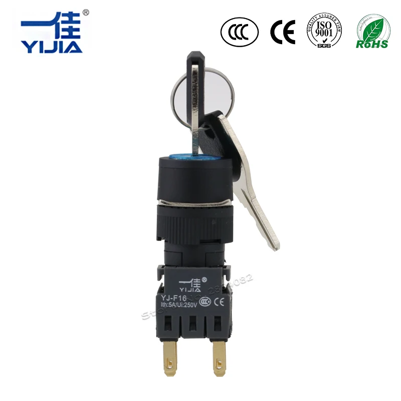 

key lock 16mm selector Momentary round Push Button Switch Self Reset return 3 position 2NO2NC 8 pin F16Y-22Y/33 Silver contact