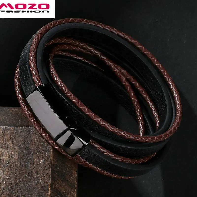 

MOZO FASHION Jewelry Bangles Weave Bracelets for man Brown arm bangle men Bracelet Leather Large Black buckle Bracelets PS2043