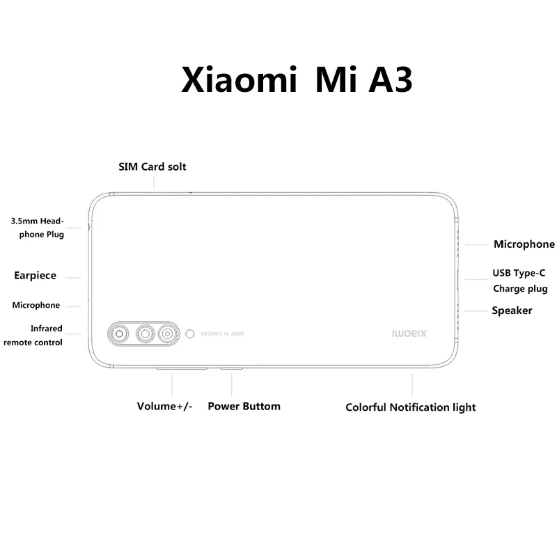 Global Version Xiaomi Mi A3 4GB 64GB Smartphone 6.088" AMOLED Snapdragon 665 Octa Core In screen Fingerprint 4030mAh Cellphone
