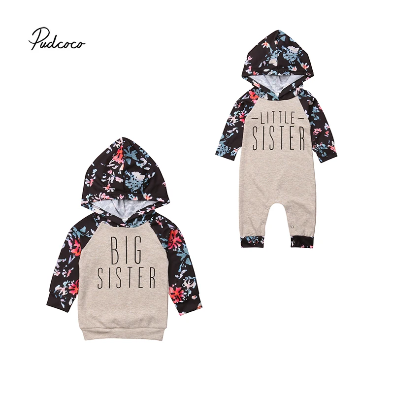 

Pudcoco 2018 Cute Sister Match Clothes Floral Kid Hooded Sweatshirt Baby Girl Romper Outfit Autumn Outfits 0-6T