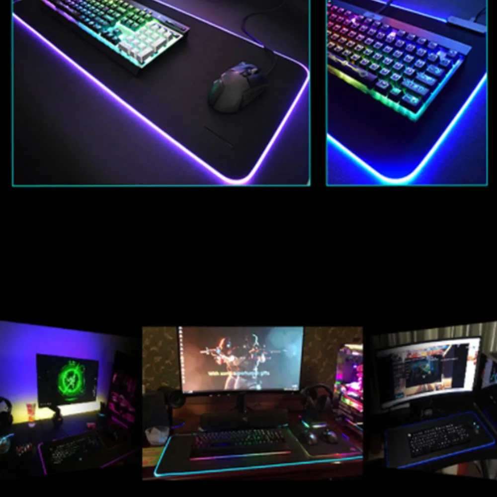 1 шт. RGB Большой светящийся светодиодный коврик для мыши нескользящая резиновая основа компьютерная клавиатура коврик мягкий игровой коврик для мыши