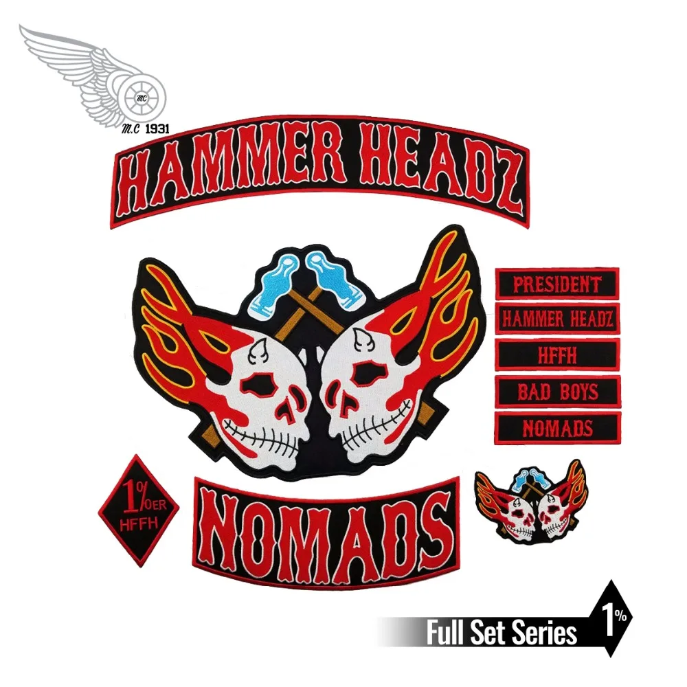 Черная саржевая ткань с вышивкой HAMMER HEADZ 1% HFFH термоклейкая куртка полноразмерная
