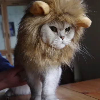 

Adjustable Pet Hat For Dogs Cats Emulation Lion Hair Mane Ears Head Cap Scarf Pet Halloween Festival Costume 30