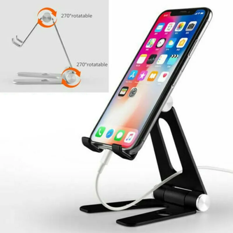 Foldable Swivel Phone Stand Holder Aluminum Alloy Cradle for Small Big Smartphones 2019