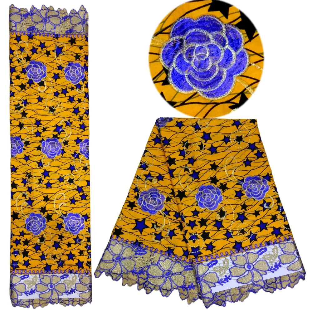 

Ankara wax lace fabric embroidered high quality African real print wax fabric with guipure cord lace fabric for party !SLBL1-50