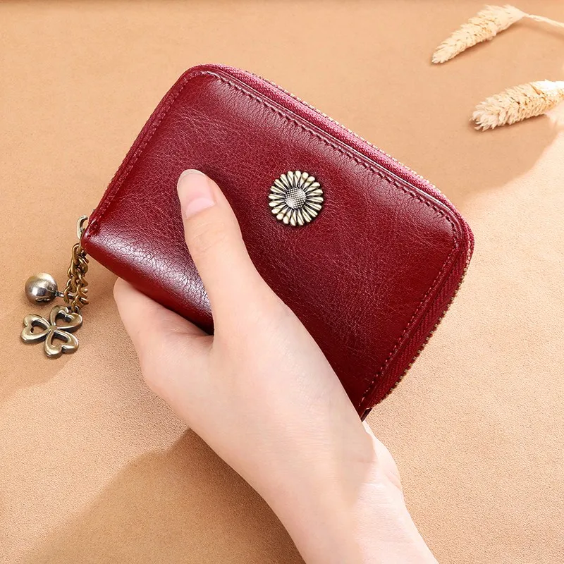 

Genuine Leather Small Women Wallet Luxury Brand Famous Floral Design Mini Womens Short Card Holder Female Credit Cards Wallets