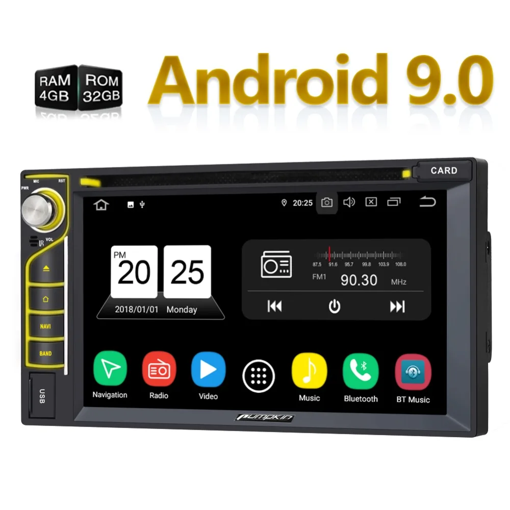 Best Pumpkin 2 Din 6.2"Universal Octa-core Android 9.0 GPS Car Radio RAM 4G ROM 32G Stereo Audio Player GPS Navigation Wifi OBD2 DAB 0
