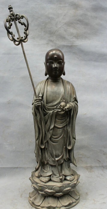 

song voge gem S2567 20" Chinese Buddhism Old Pure Bronze Copper TangSeng Ksitigarbha Monk Statue
