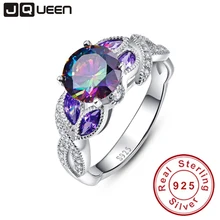 Mystical Rainbow Topaz 925 Sterling Silver Rings Sapphire Engagement Rings With Clear CZ For Women Female Original Fine Jewelry