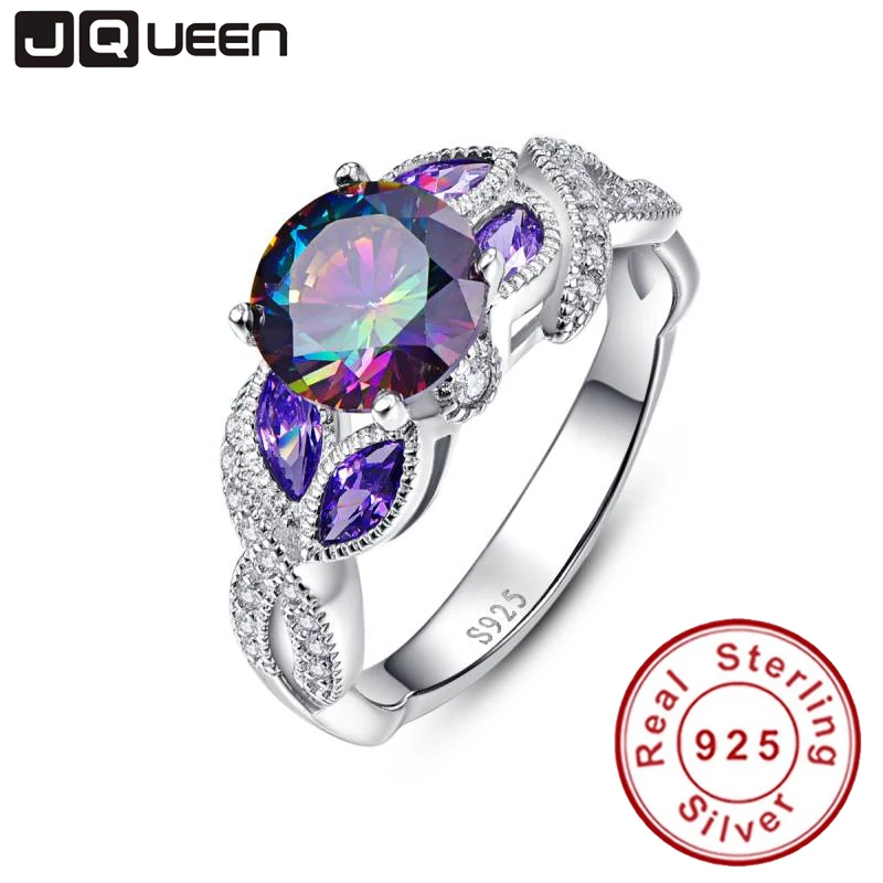 Kopen Mystieke Rainbow Topaz 925 Sterling Zilveren Ringen Sapphire Engagement Ringen Met Clear CZ Voor Vrouwen Vrouwelijke Originele Fijne Sieraden