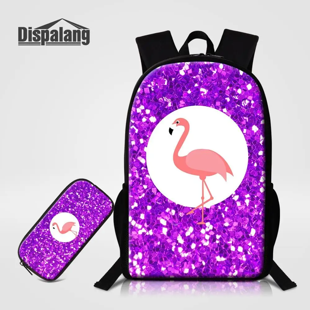 3 PCS Set 16 Inch Backpack With Pencil Case Lunchbag For School Flamingos Animal School Bags Children Custom Design Bagpack Pack - Цвет: 2 Set1