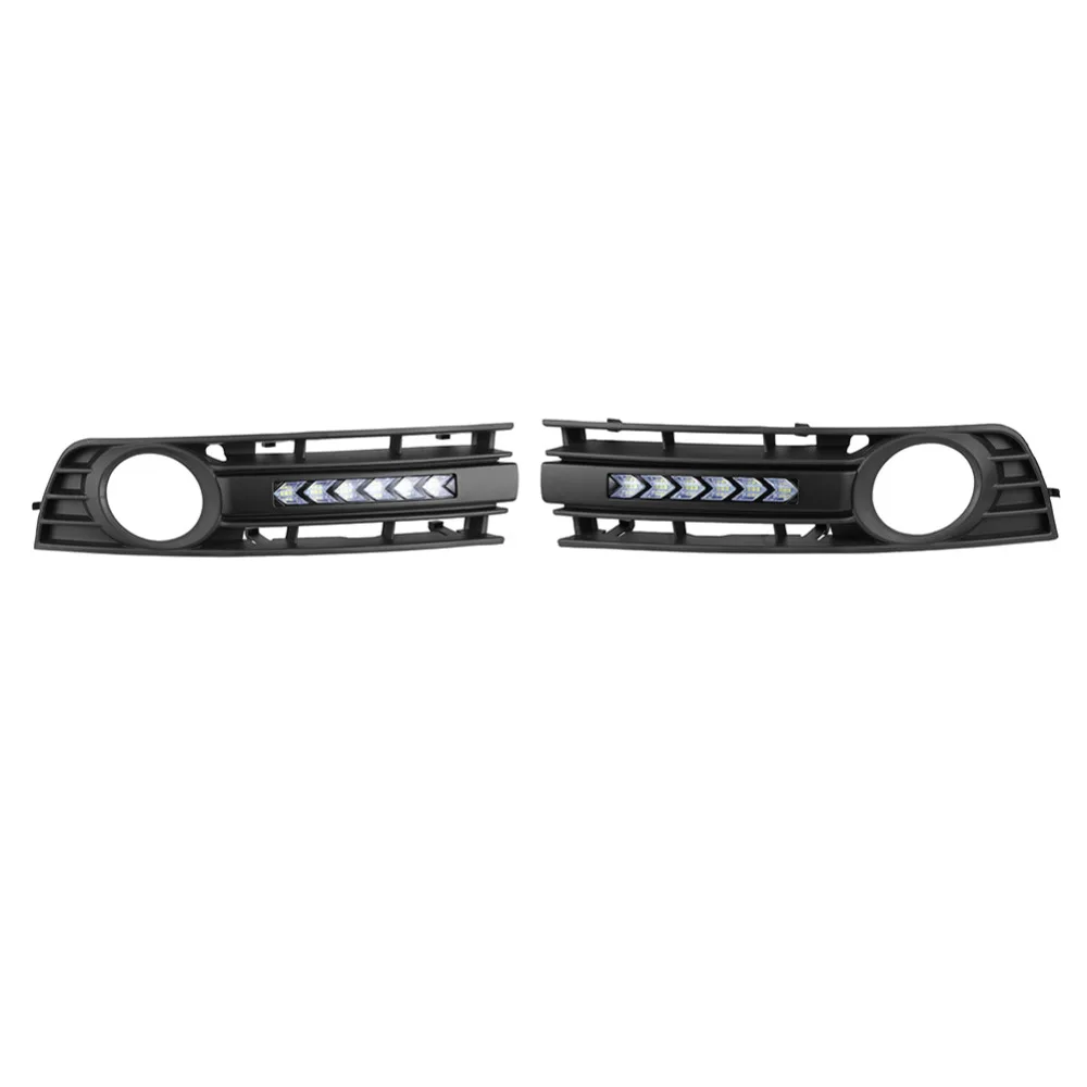 

VODOOL Front Bumper Fog Light GrillGrille Cover with Flowing LED Turn Signal Lamp DRL for Audi A4 B6 01-05 Car Racing Grills