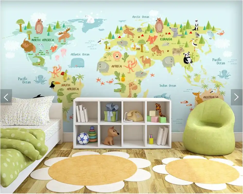 Custom Kids Wallpaper Cartoon World Map Mural For Children Room Bedroom Sofa Background Home Decor Wallpaper Wallpaper World World Wallpaperkids Wallpaper Aliexpress
