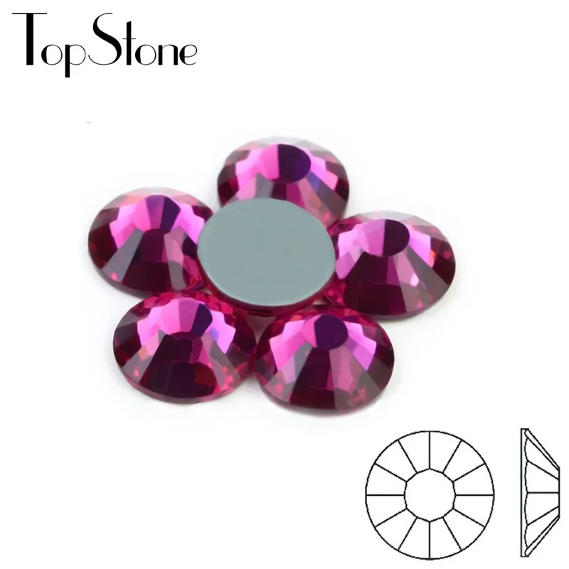 

TopStone High Quality Fuchsia HotFix Rhinestones ss30 ss16 ss20 Iron On Flatback Hot Fix Rhinestones For Luxury Dress