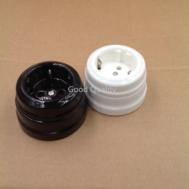 

Home Improvement European Ceramic Electrical Sockets Fixed Seat Ceramic EU Power Outlet Black White 16A