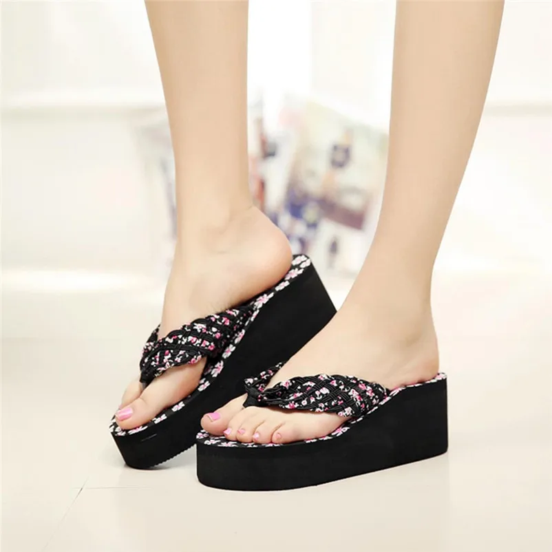 

Women Ladies Wedges shoes Floral Flip Flops Sandals Slippers Beach Shoes 2019 fashion women's Shoes Summer Sandals #SA