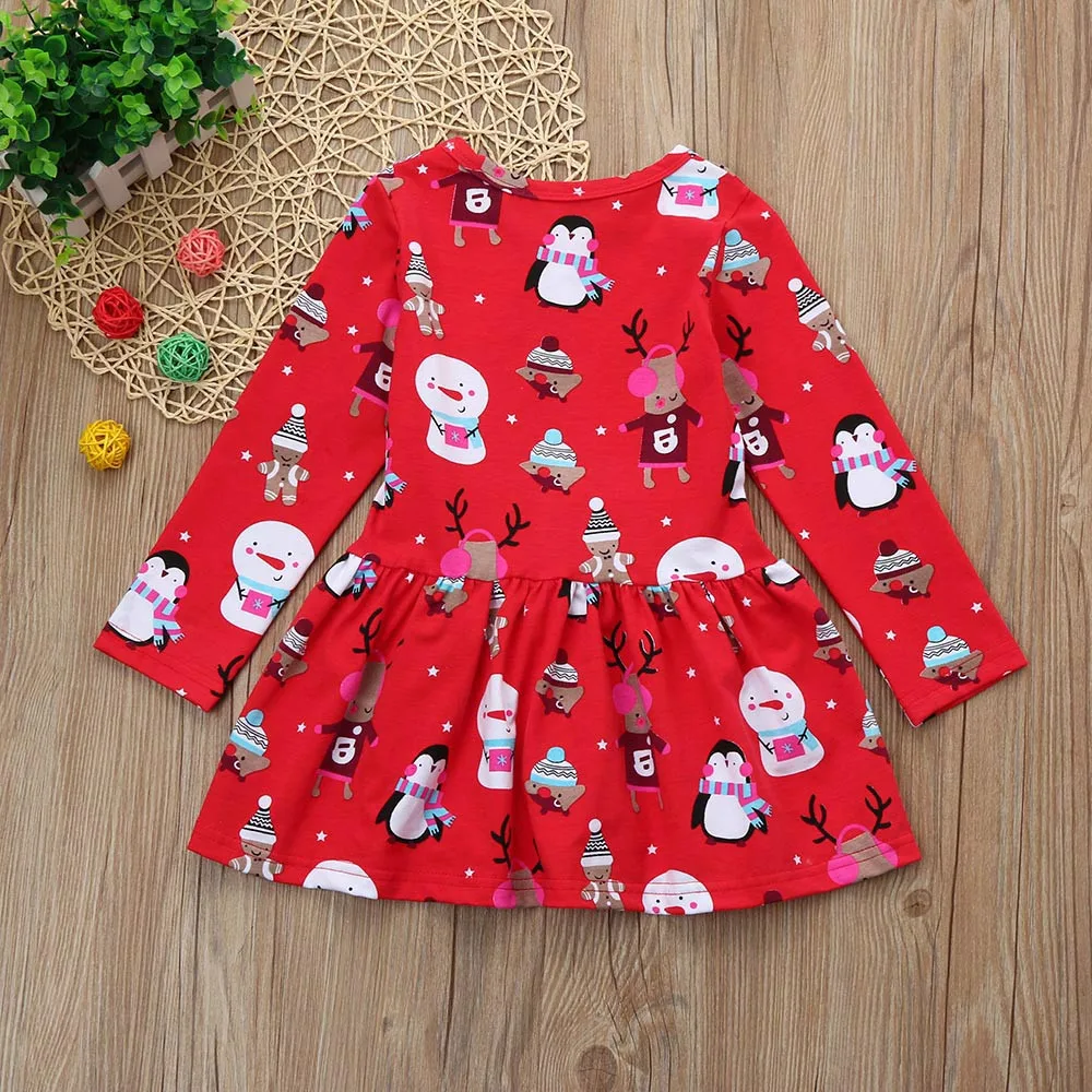 Красное рождественское платье для девочек; одежда для детей с рисунком пингвина и оленя; праздничные Детские платья принцессы; костюм для девочек; детское свадебное платье; 1N5