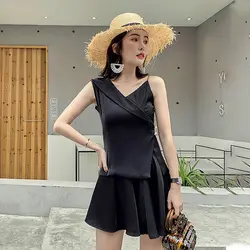 Модное женское элегантное Новое поступление, пикантная Базовая футболка и мини черная юбка трапециевидной формы, Классические Вечерние