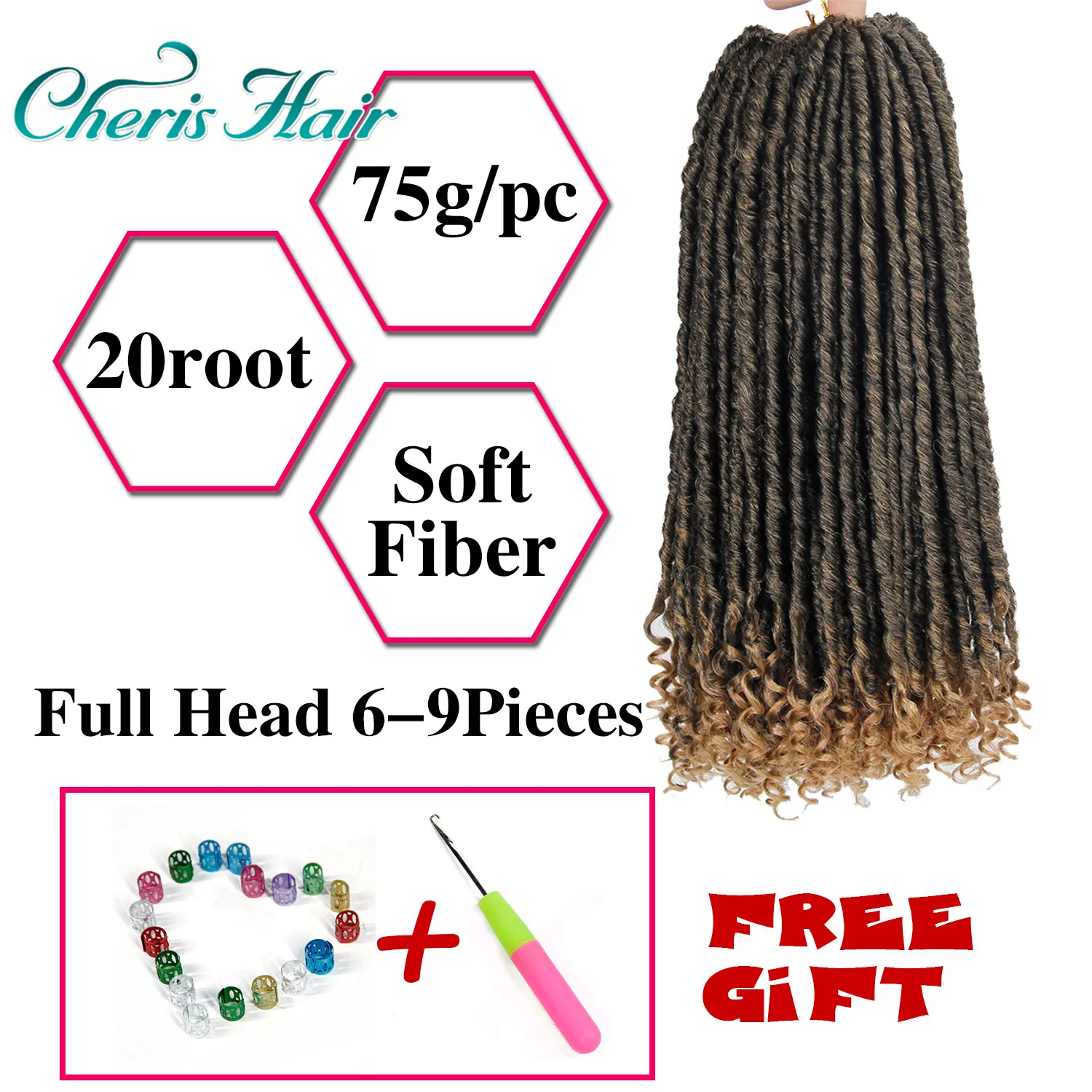 Кроше волос Омбре дреды кудрявый конец богиня Faux locs Curly волосы 20 дюймов Большой
