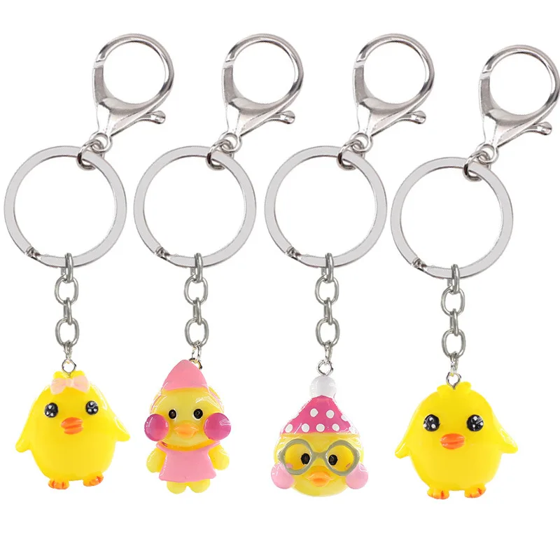 

Women Cute Little Yellow Duck Key chain Fashion Nice Bow chick Keychain Bag Charm Car Bag Key Ring Birthday Party Gift Jewelry
