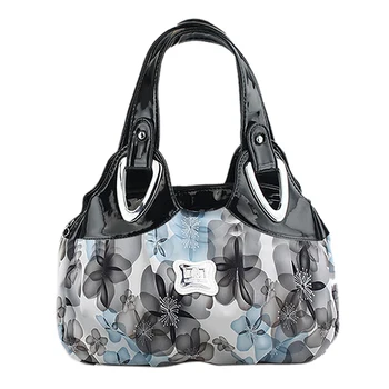 

Fashion handbag Women PU leather Bag Tote Bag Printing Handbags Satchel -Dream blue flower + black Handstrap