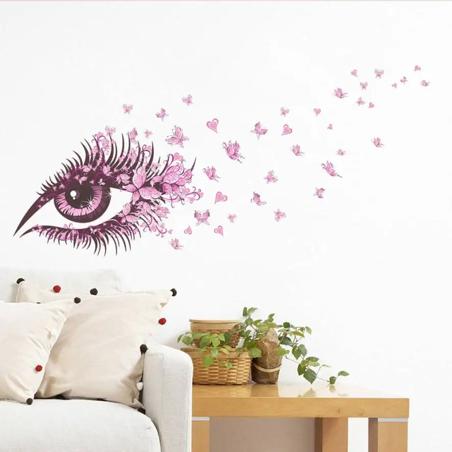 Hot Beautiful Girls Eye Pink Butterfly Decor Living Room