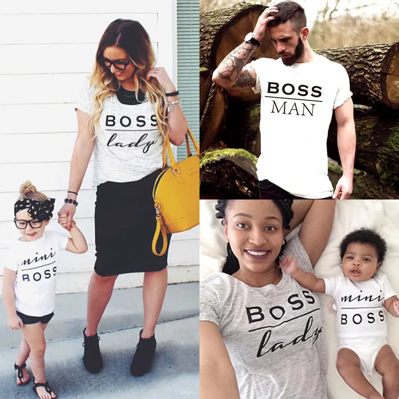 Boss Lady Mini Boss/одинаковые футболки, семейные парные футболки с короткими рукавами, Топ