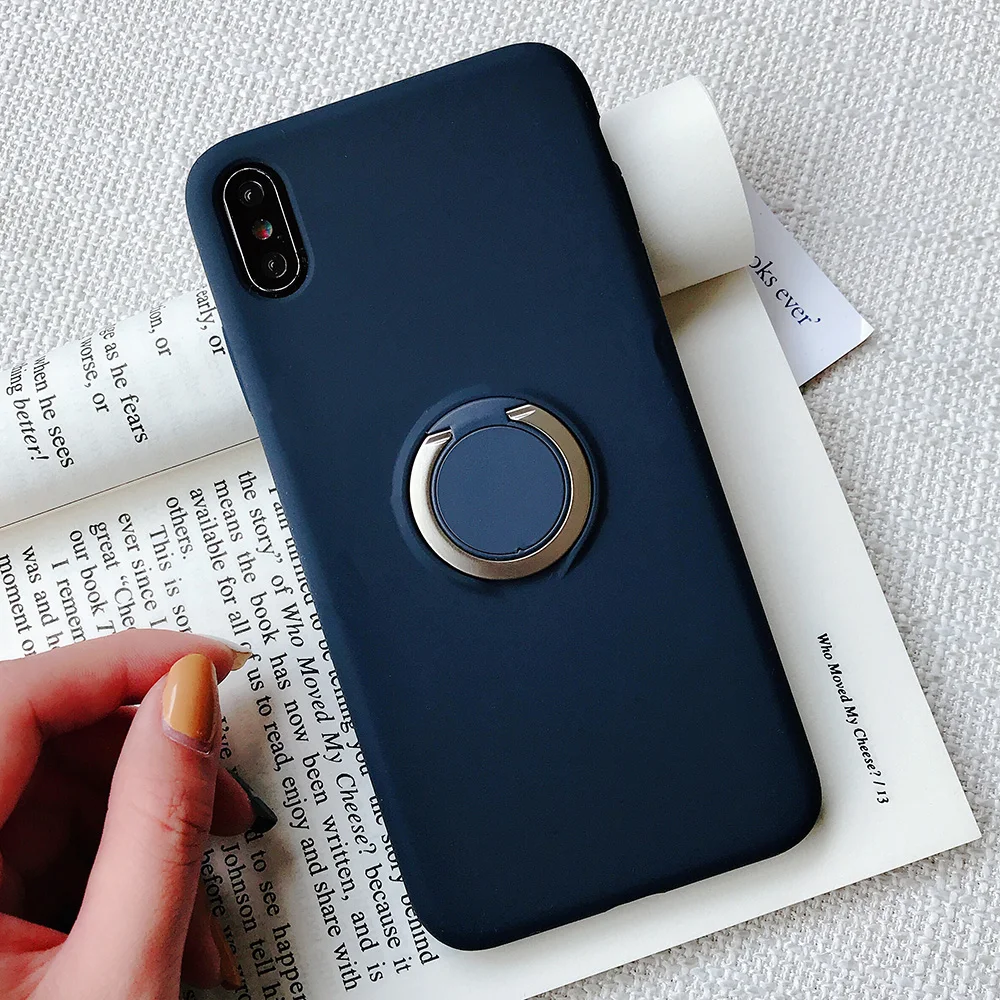 KIPX1110L_1_JONSNOW Pure Color Phone Case for iPhone XS XR XS Max 6 6S 7 8 Plus Matte Soft TPU Solid Cover with Ring Holder Capa Fundas