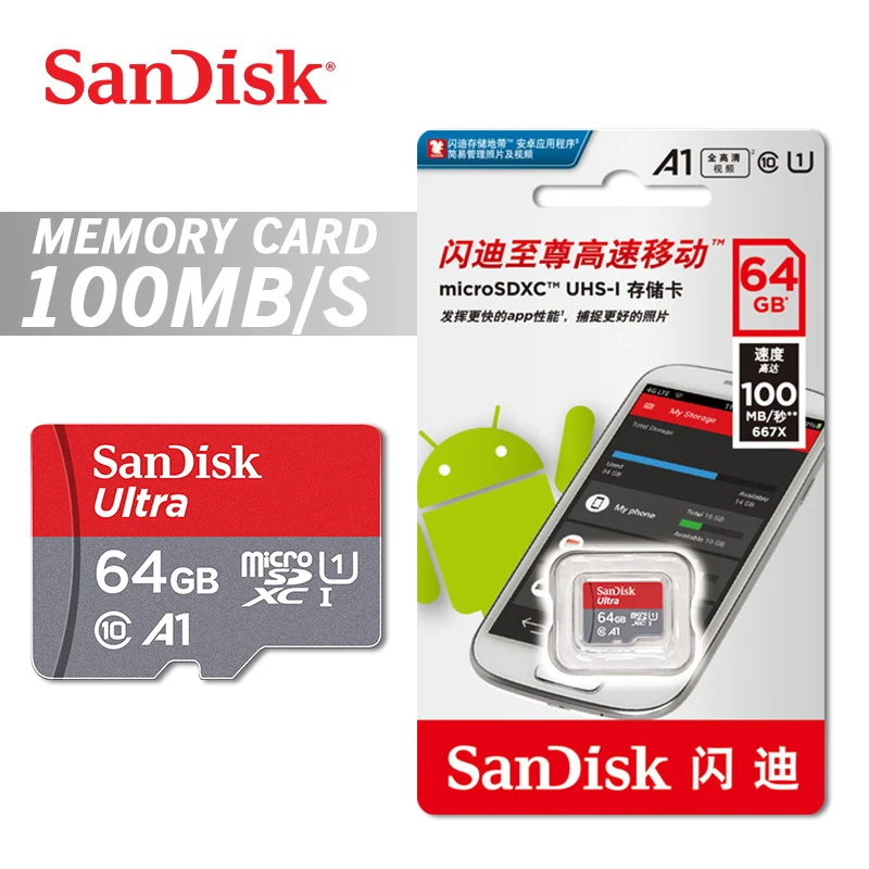 Карта памяти SanDisk TF16GB 32GB 64GB 128GB 200GB 256GB MicroSD для мобильного телефона C10 A1 экстремально высокая скорость чтения мобильных устройств