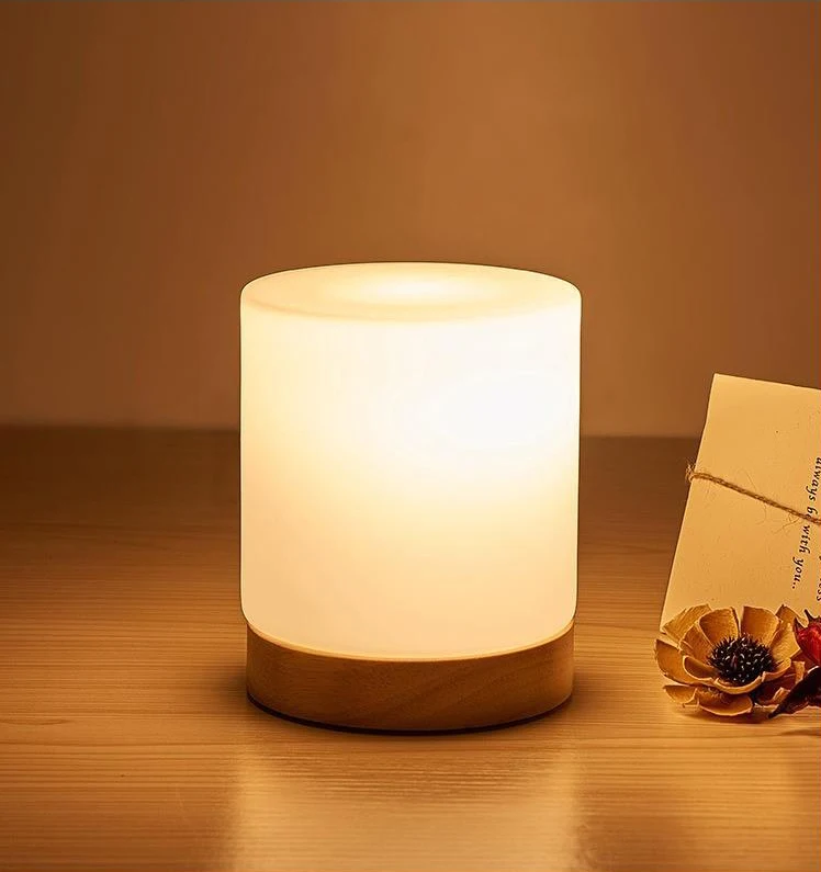 

6 Colors Light-adjustable LED Colorful Rechargeble Wood Little Night Light Table Bedside Nursing Lamp Breathing Touch Light