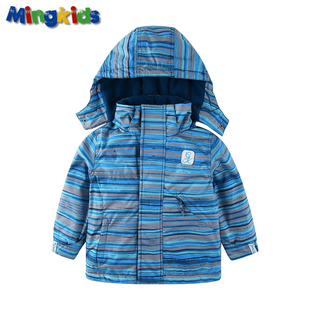 Mingkids nieve de niño ski set primavera otoño invierno al aire libre nieve caliente traje con capucha impermeable a prueba de viento tamaño europeo raya - 3