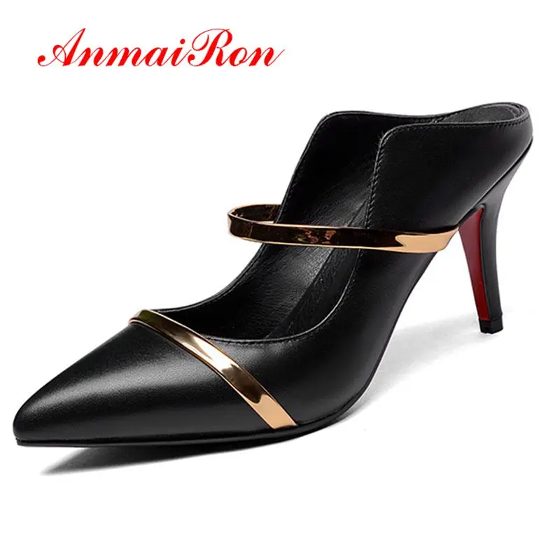 

AnmaiRon Genuine Leather Pointed Toe Casual Woman Shoes Basic High Spring and Autumn Women Shoes Size 33-41 LY1348