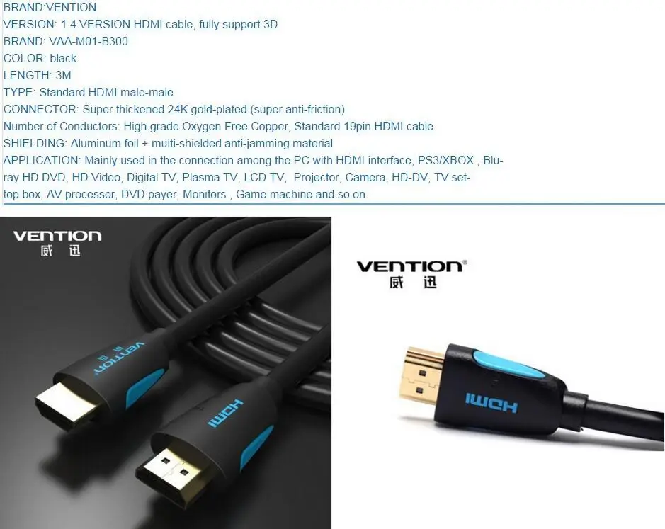 Vention HDMI кабель HDMI к HDMI кабель HDMI 2,0 1,4 4k 3D 60FPS кабель для HD tv lcd ноутбука PS3 проектор компьютерный кабель 1 м 2 м 3 м