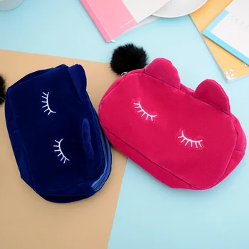 

Portable Cartoon Cat Coin Storage Case Travel Makeup Flannel Pouch Cosmetic Cute Kawaii Bag Office Stationery Canvas Pencil Case