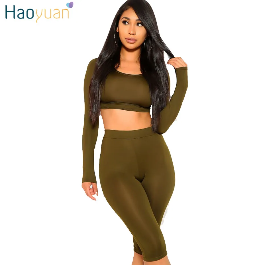 HAOYUAN комплект из двух предметов спортивный костюм женская одежда укороченный топ