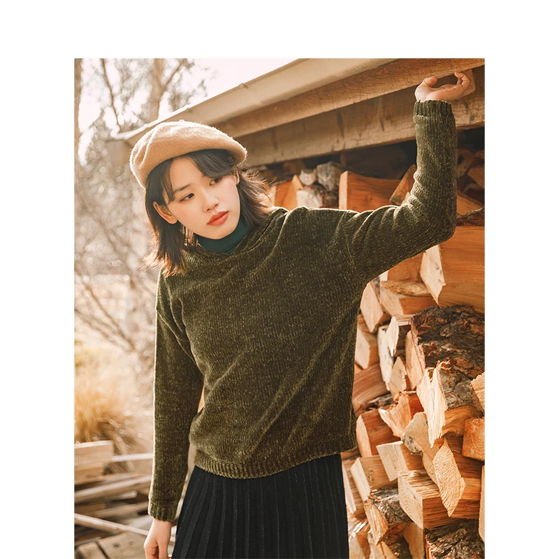 

INMAN Winter New Arrival Female Hooded Fashion Off The Shoulder Lazy Style Women Pullover Sweater