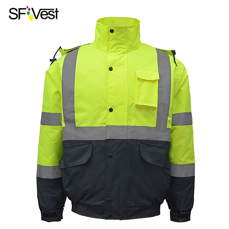 High Visibility Winter Waterproof Safety Bomber Jacket Reflective Safety Parka Workwear-in 