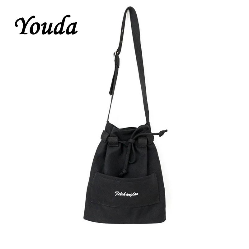 

Youda Original Large-capacity Canvas Bucket Bag Ladies Solid Color Simple Casual Style Messenger Bags Portable Shopping Tote