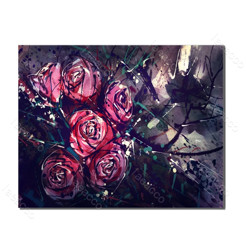 

Laeacco Watercolor Rose Flower Wall Artwork Prints and Posters Nordic Painting in Canvas Living Room Bedroom Home Decoration