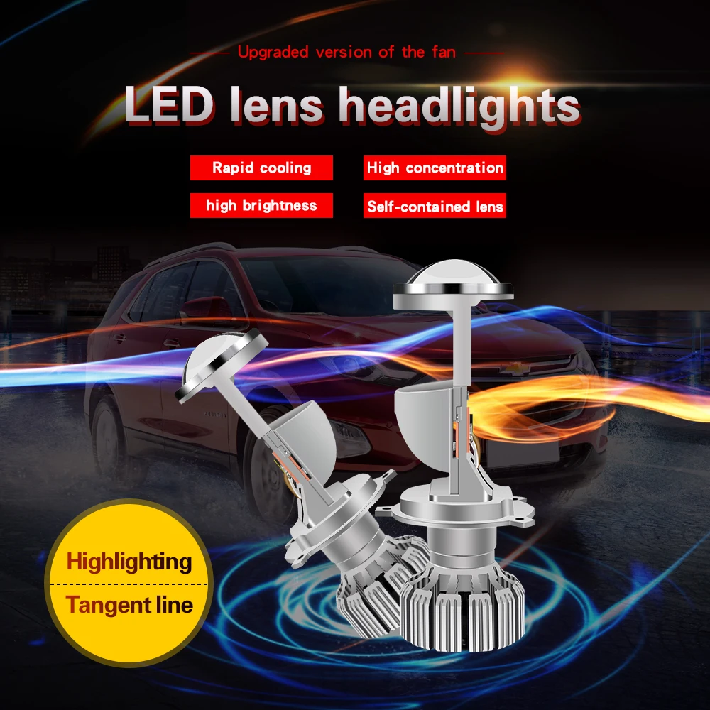 

Unique Design Big Spotlight Len H4 Led Headlight With Refector 5500K-6000K Lampada Led H4 Headlamp With Fan Anti Flicker