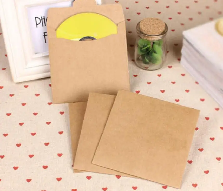 DHL 200Pcs/Lot 12.5*12.5cm Kraft Paper CD Sleeve Discs DVD Packaging Bag Box CD Case Cover