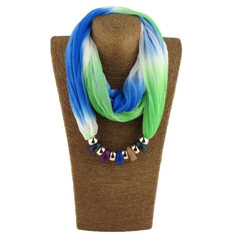 

Women Silk Muffler Designer Scarfs Women Silk Scarf Necklace Resin beads Neckerchief Scarves