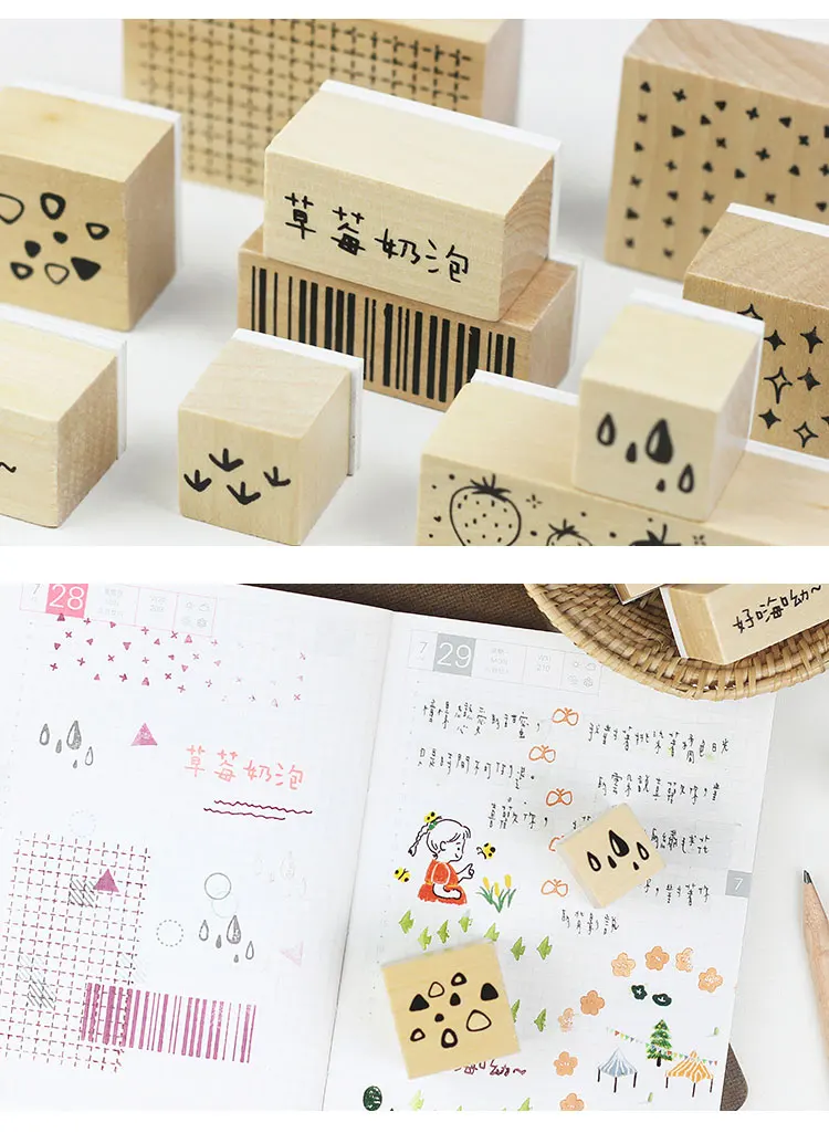 Vintage Cute animal Rain Stars Dots decoration stamp wooden rubber stamps for scrapbooking stationery DIY craft standard stamp