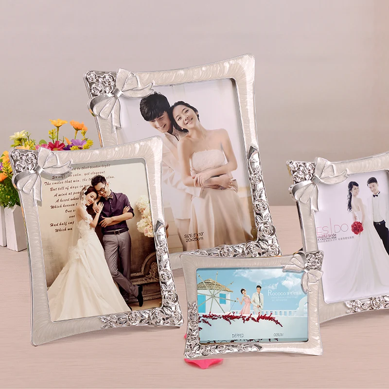 

Romantic Bow Decor Resin Picture Frame for Wedding Photo 6"7"8"10" Photo Frame with Glass Picture Display on Table Wedding Gift