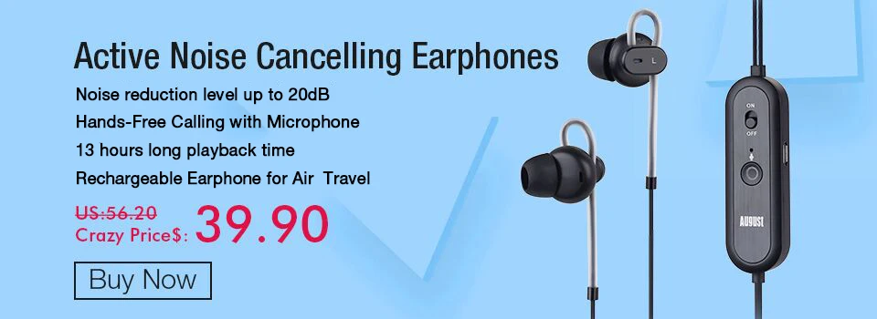 August EP720 Active Noise Cancelling Earphones for Air Travel