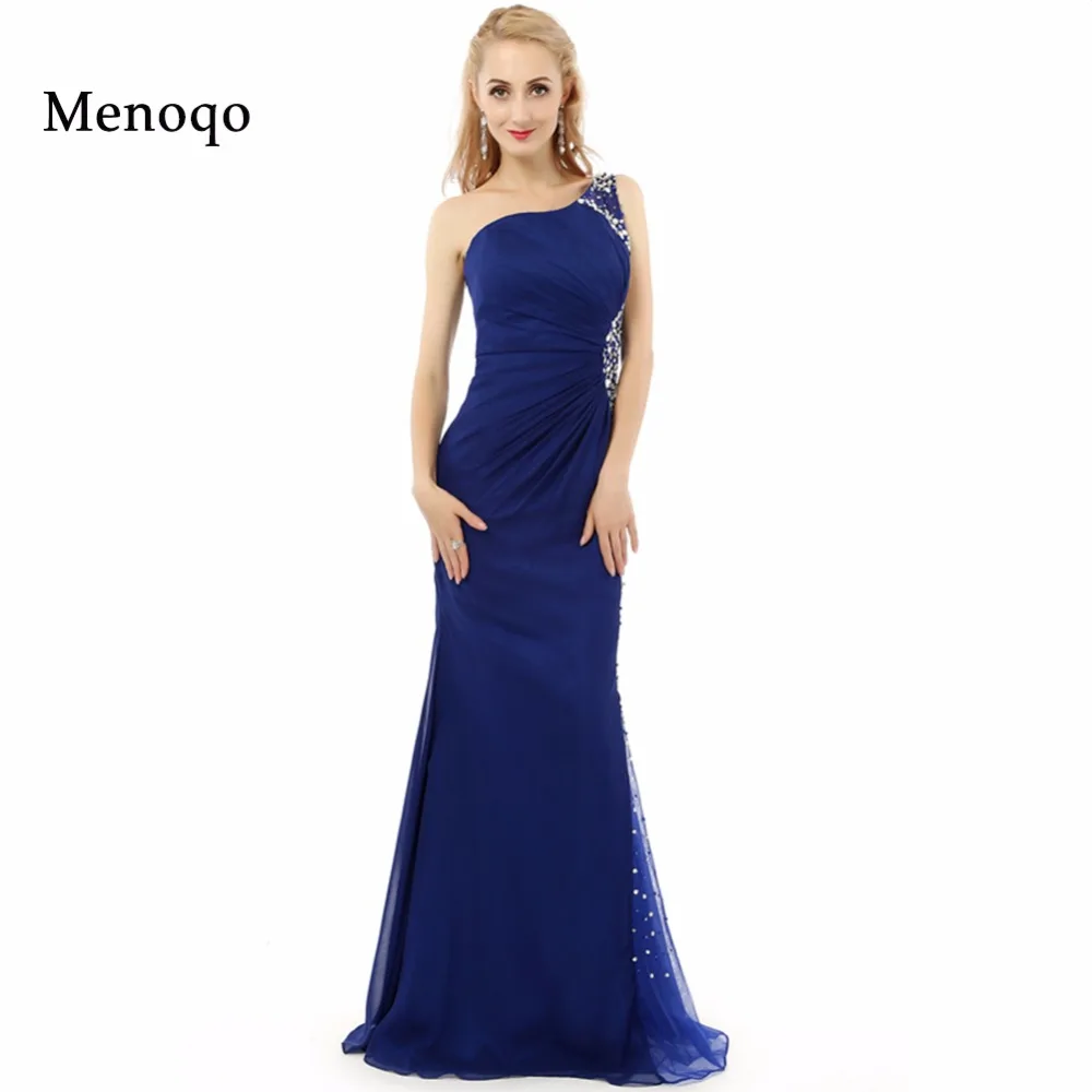 Real Picture Long Fitted Prom Dresses New Mermaid Elegant Beaded One shoulder Evening Dress