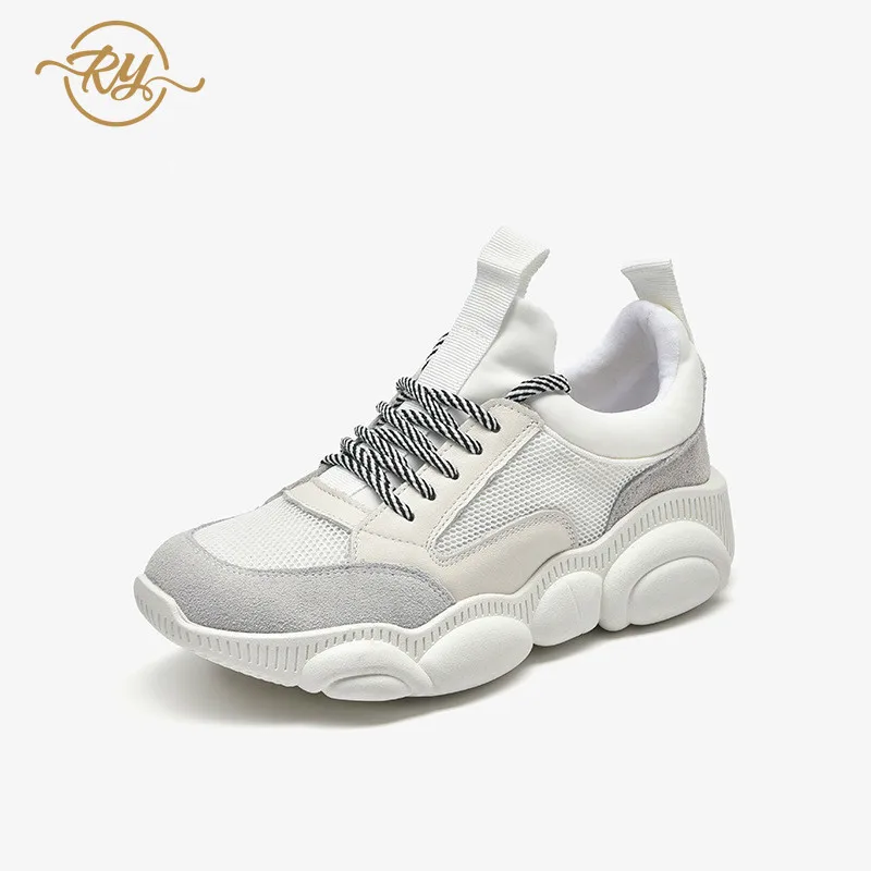 

RY-relaa fashion leather women's shoes 2019 new high leather thick Korean version of the lace-up sneakers running shoes