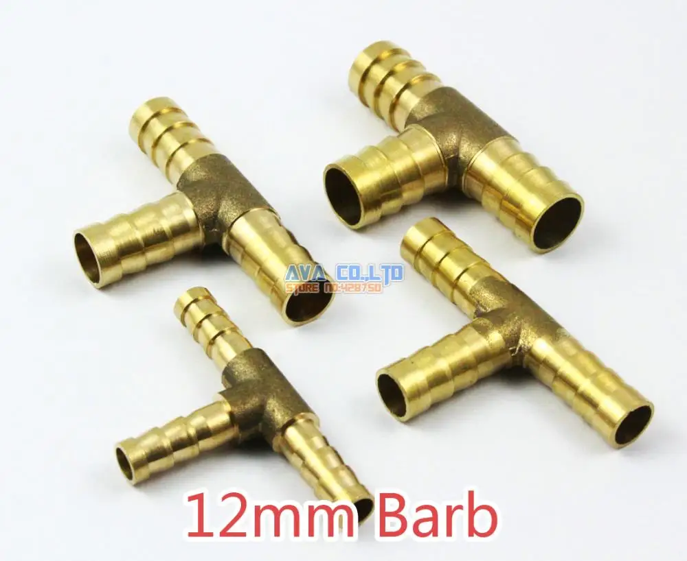 10 Pieces Brass T 3 way 12mm Barb Fuel Hose Joiner Air Gas Water Hose
